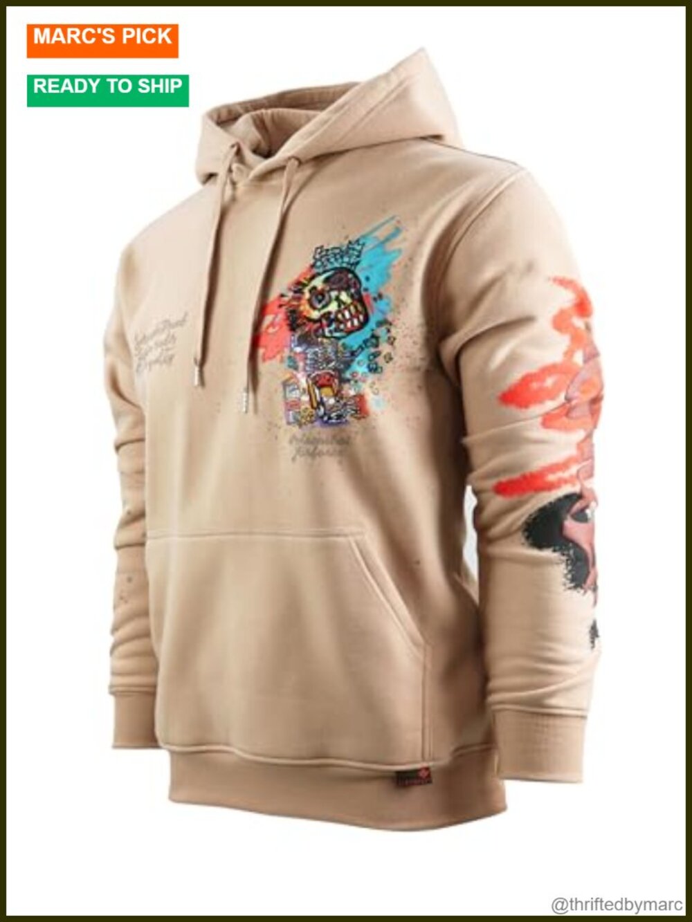 Men's Urban Streetwear Graffiti Embroidery Fleece Hoodie Pullover